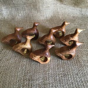 Vintage Hand Carved Wooden Bird Napkin Rings - Set Of 8 - Mid Century Modern